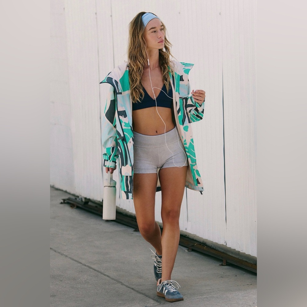 Free People “Singing In The Rain” Printed Packable Jacket in Wave Runner NWT